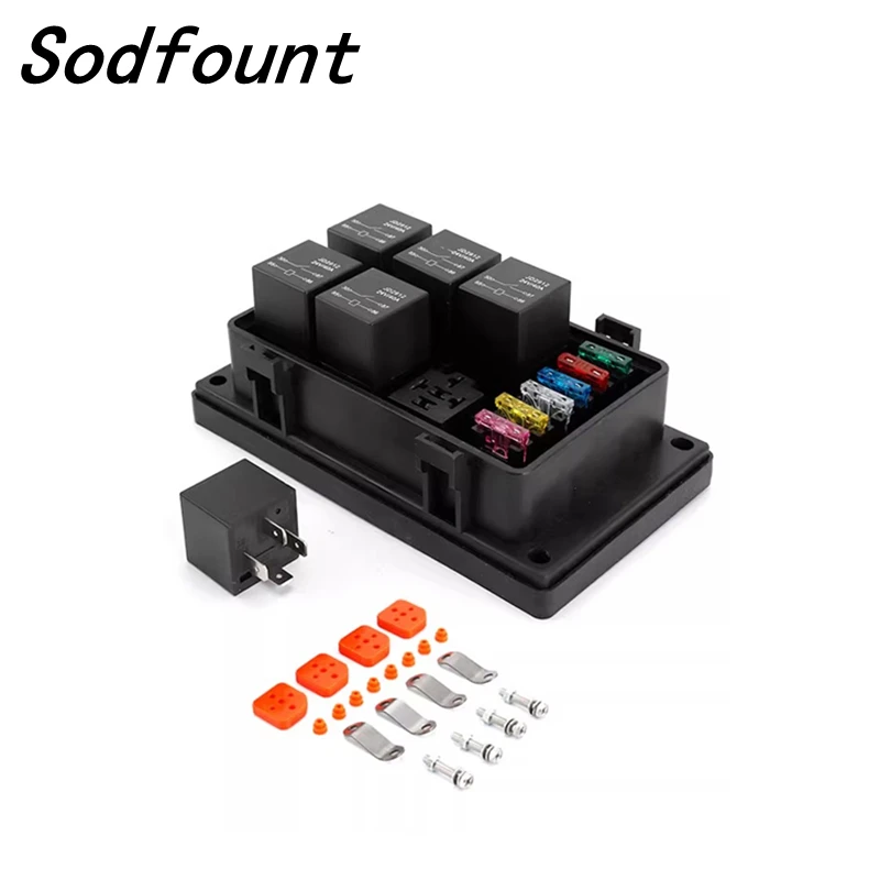 12v 24V 40A Waterproof 6-way Atc/Ato Fuse Relay Holder, Universal Relay, Fuse Box, Suitable For Automobiles, Ships, Jeeps