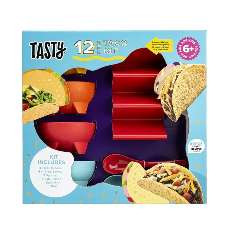 

Taco Gadget Set, Includes 4 Taco Holders, 4 Bowls, 2 Spoons, Plastic Knife with Sheath, Multi-color, 12 Piece