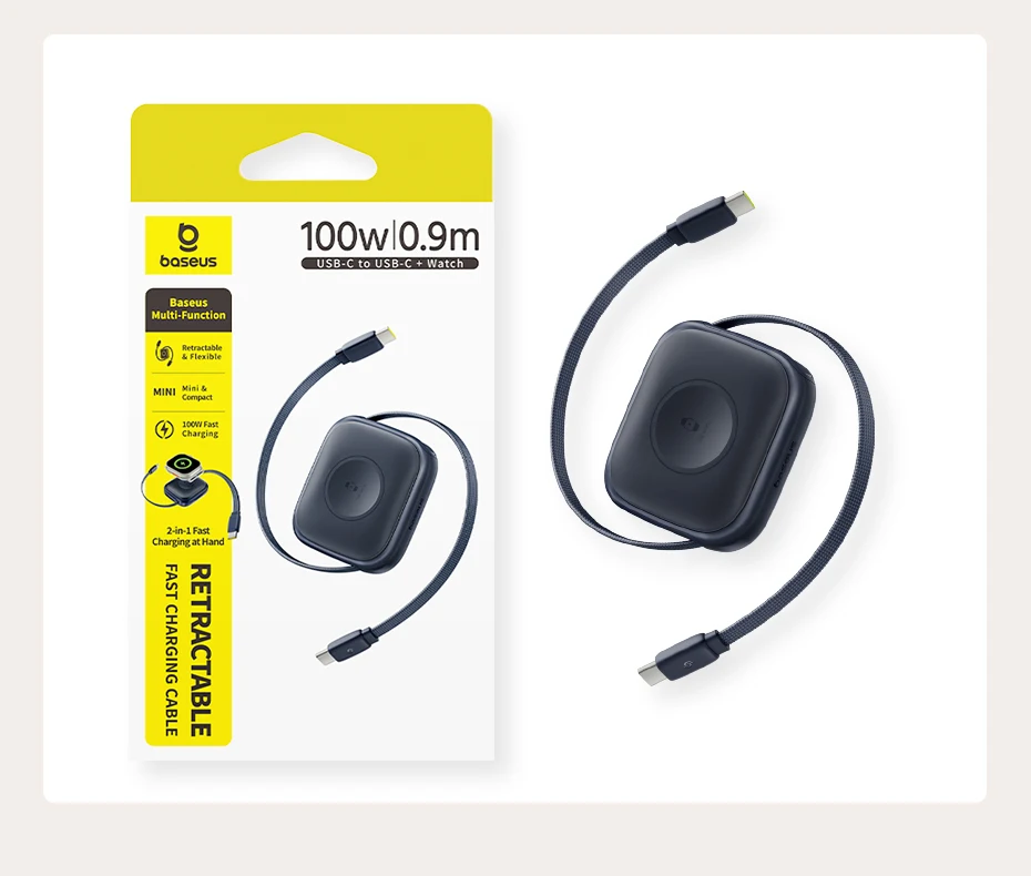 Baseus 100W Retractable USB-C Cable with Apple Watch Charger