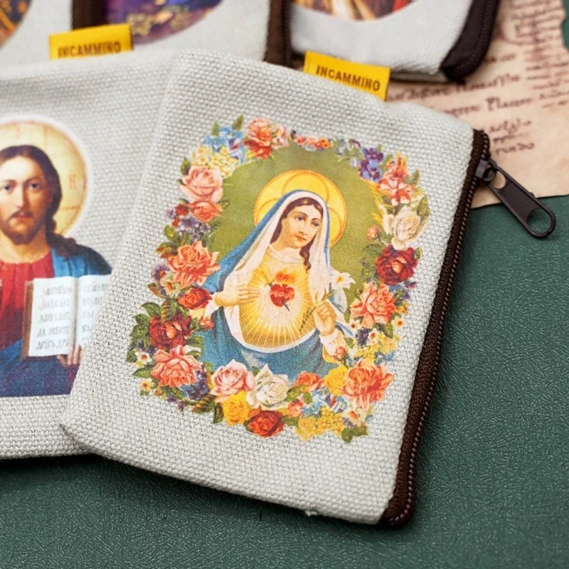 9x7cm Catholic Rosary Pouch Coin Purse Rosary Holder Beads Bag with Zipper for Prayer Storage