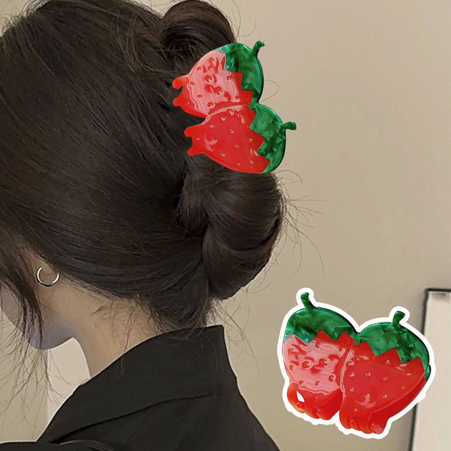 

Novelty Trendy Cute Hair Clips French Acetate Fruit Design Hair Claws Summer Beach Lovely Strawberry Hairpins