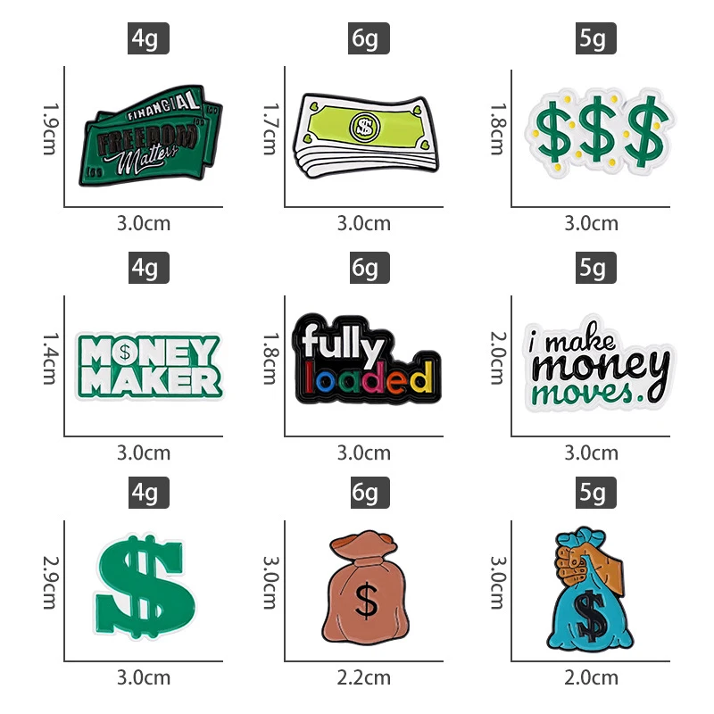Dollar Money Enamel Brooch Purse Money Maker Fully Loaded Cartoon