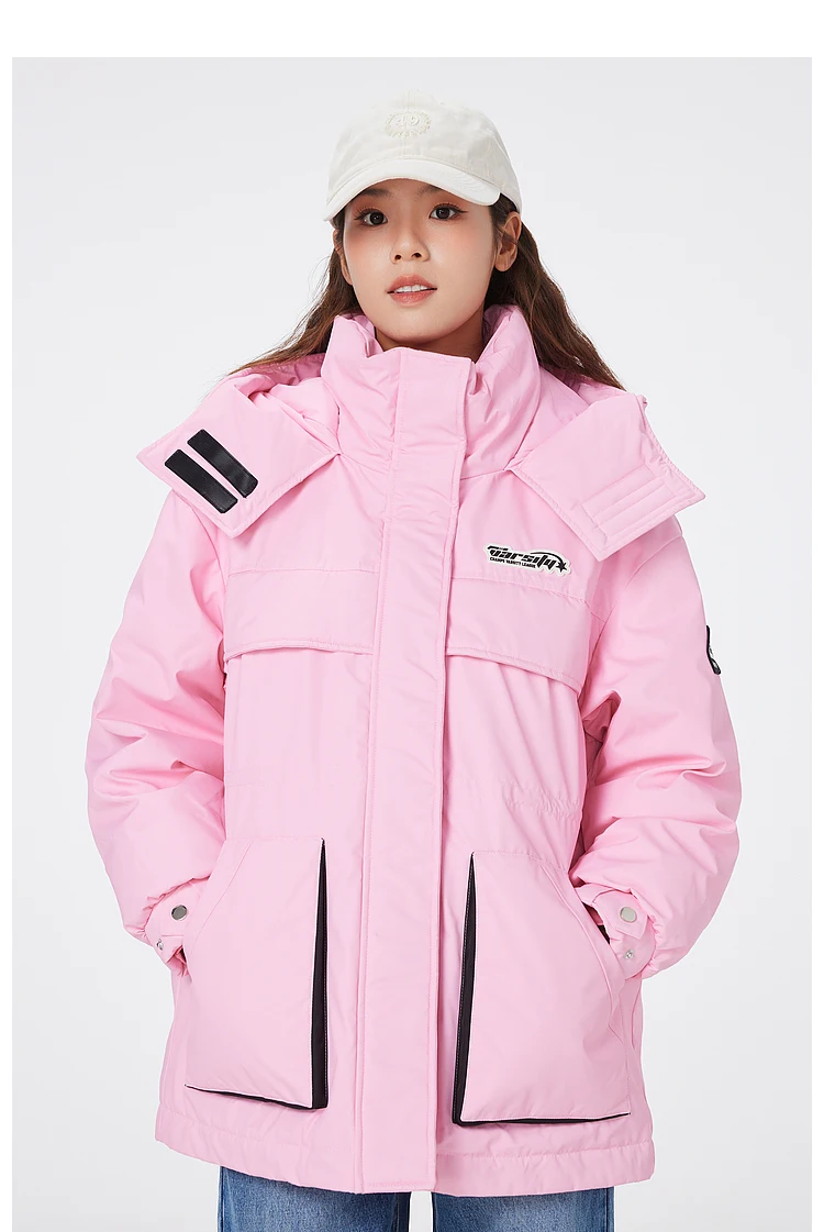 Metersbonwe Women's Jacket Puffer 90 White Duck Down Waist Drawstring Cargo Jackets Hooded Thickened Sporty Warm Wear Winter