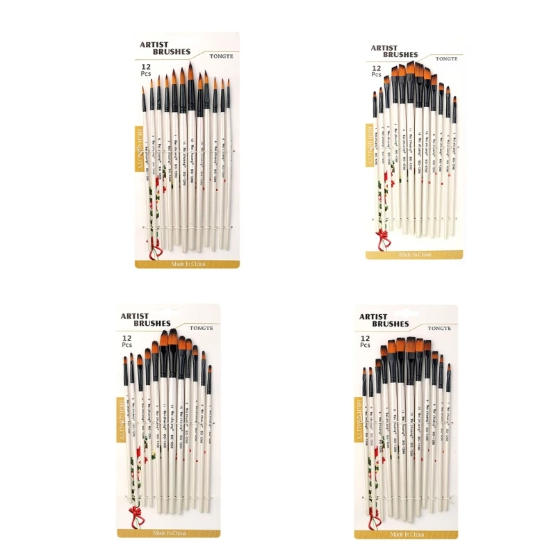 

Set of 12 Paintbrush Round Tip/Flat Tip/Oblique/Tip/Fine Tip, for Gouache Watercolor Oil Acrylic Painting Miniatures Dropship
