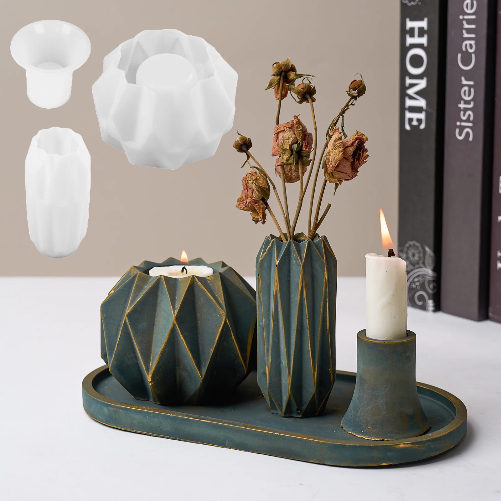Diamond Shape Candlestick Vase Silicone Mold Geometry Art Candle Jar Concrete Cement Mold Handicraft Epoxy Resin Home Decor silicone mold