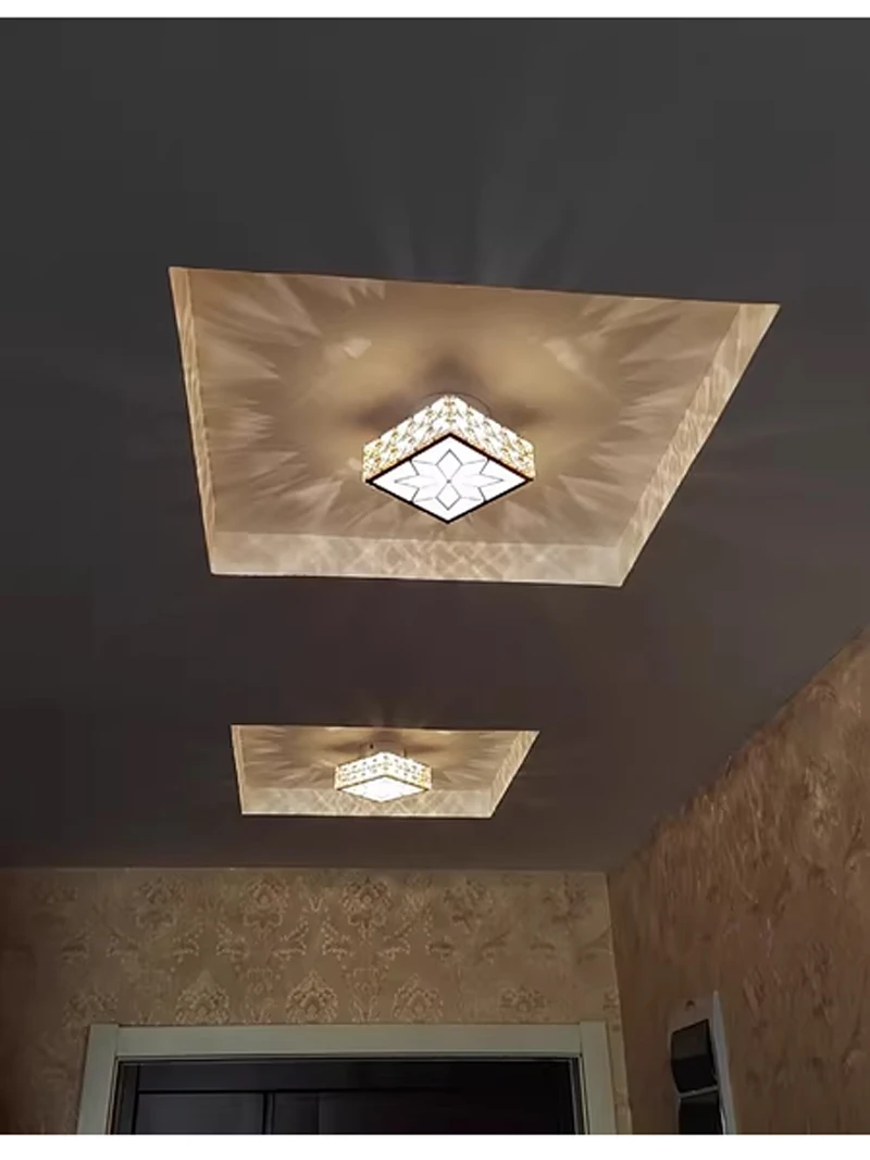 Modern Crystal Ceiling Light Living Room Hallway Round Ceiling Lamp Square Bedroom Stairs Vestibule Surface Mount Balcony Aisle