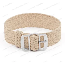 Versatile Perlon Woven Nylon Watch Strap with Metal Buckle - Black and Blue - 22mm (Beige)