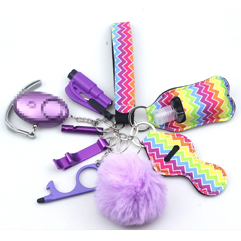  Safety Keychain Set for Women and Kids, 10 Pcs Safety Keychain  Accessories, Self Defense Keychain Set for Girls with Safe Sound Personal  Alarm, No Touch Door Opener, Whistle and Pom, Pink 