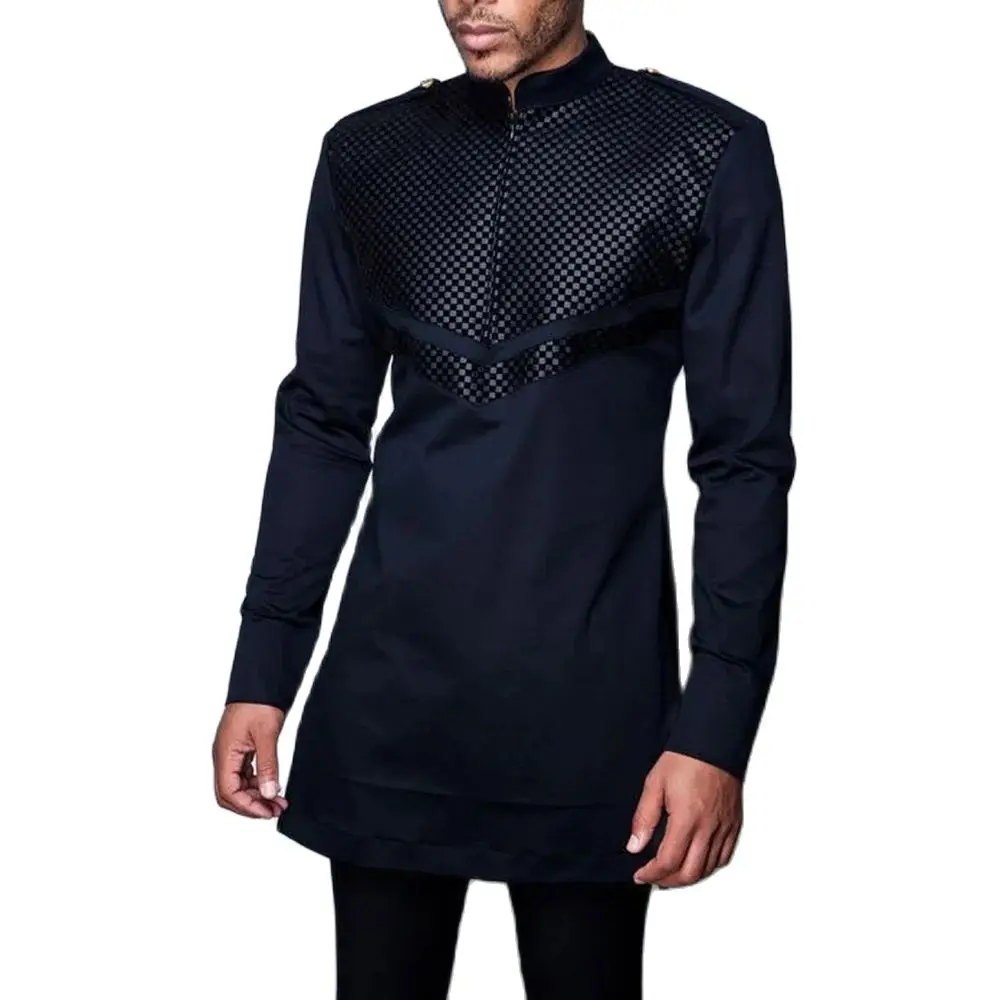 New Men's Elegant Suit Men's Pants Two-piece Set Round Neck Solid Color Stitching Long Sleeve Party Social Ethnic Dress