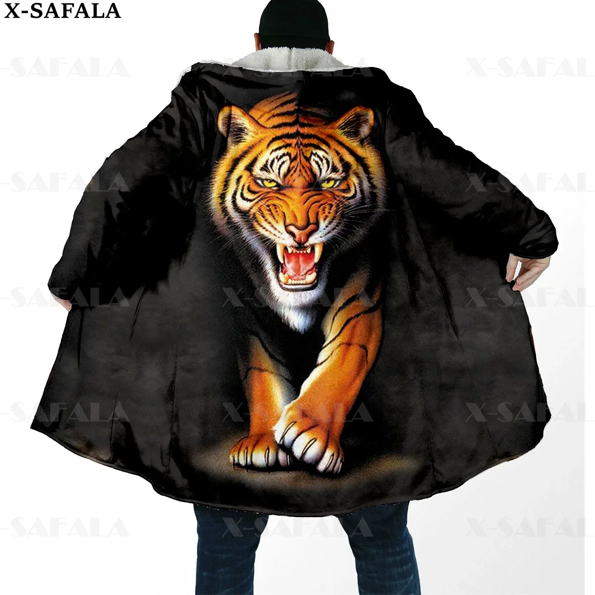 

Viking Tattoo Tiger Galaxy Tiger/Lion Thick Warm Hooded Cloak Men Overcoat Coat Windproof Fleece Cape Robe Hooded Blanket-3