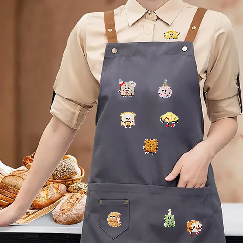 10개 도매 프랑스 디저트 패치, 크루아상 비스킷 자수 열접착 패치 모자 비니 DIY 선물용