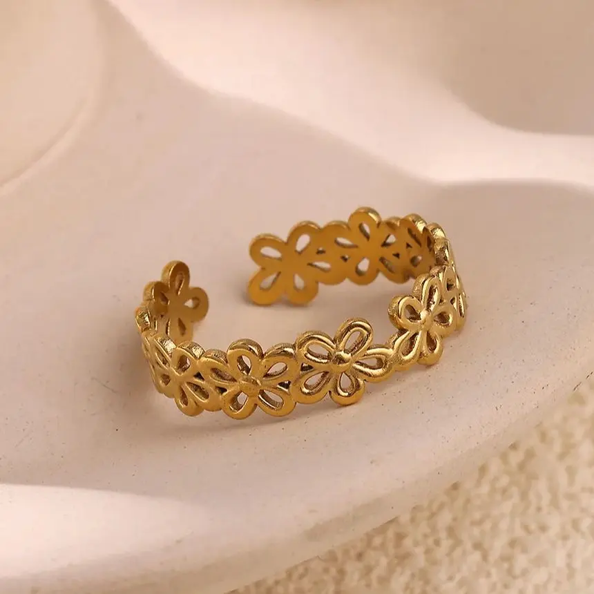 Stainless Steel Flower Rings For Women Gold Color