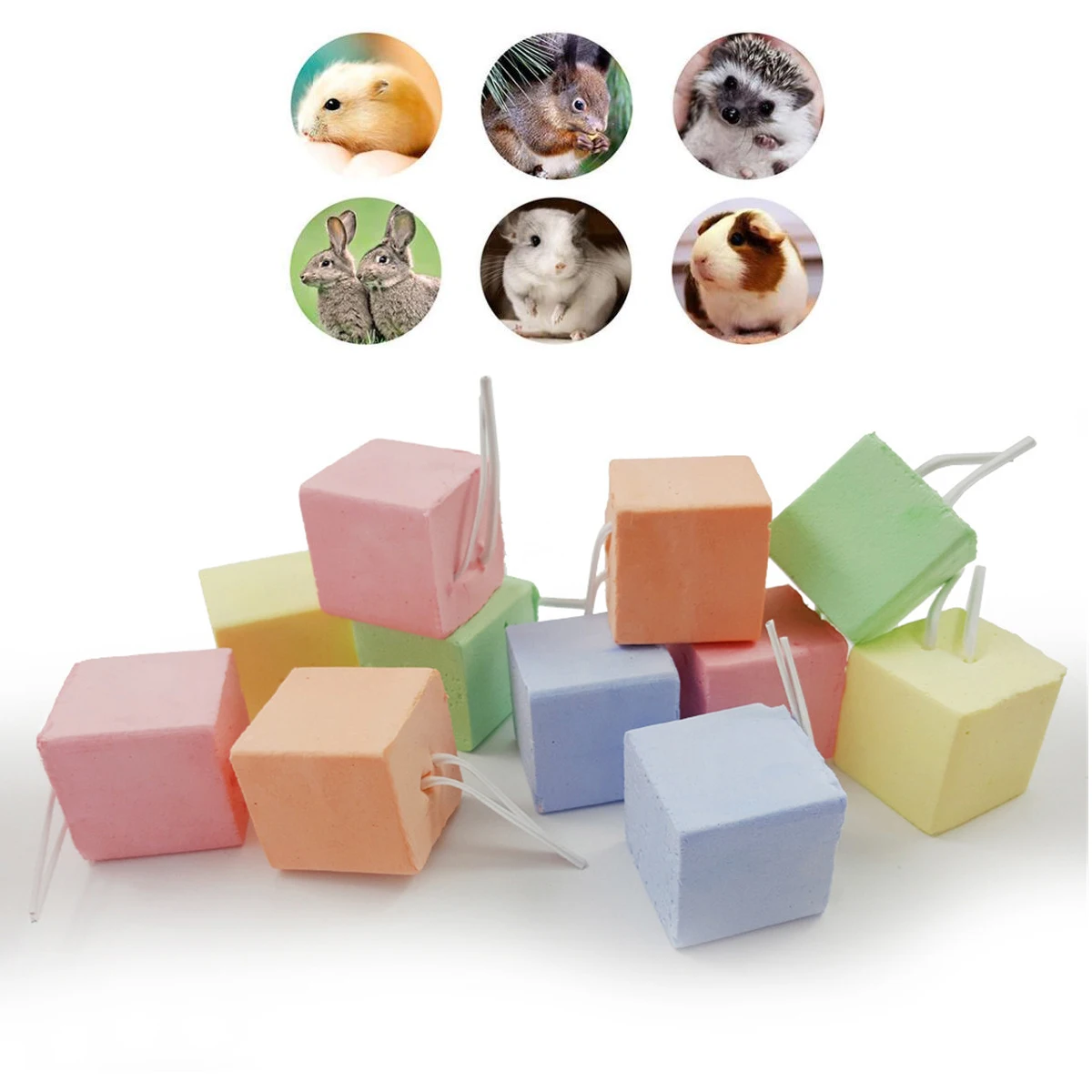 Small Pet Colored Calcium Grinding Stone Pet Hamster Chinchilla Squirrel Rabbit Parrot Guinea Pig Cube Block Pets Supplies 3Pcs