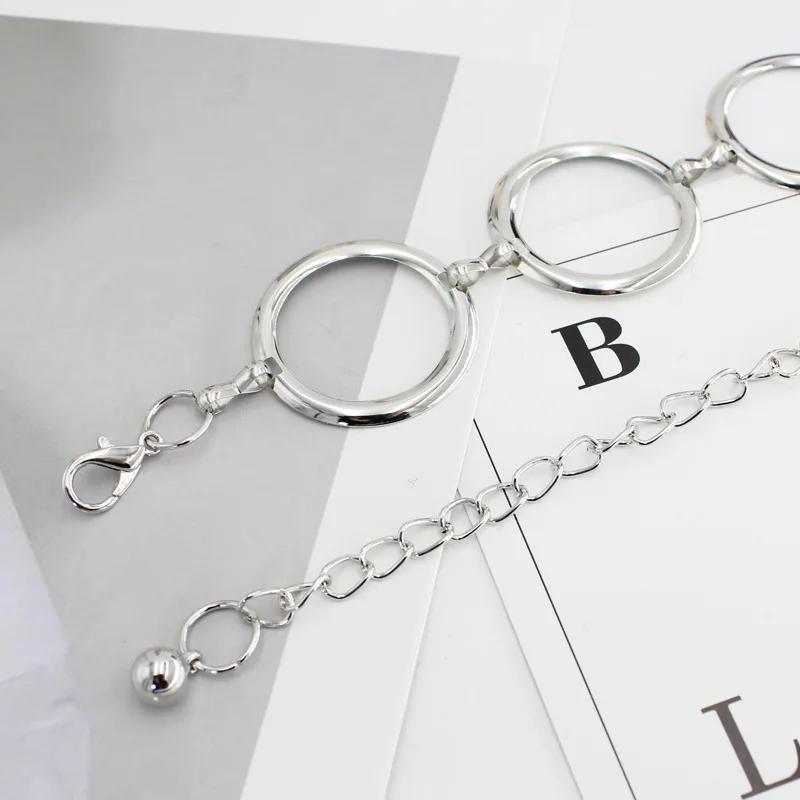 Fashion Women Circle Metal Chain Belt Golden Ring Fringes Ring Waist Chain Clothes Belts Lady Hip Ketting Riem Party Dress Belt
