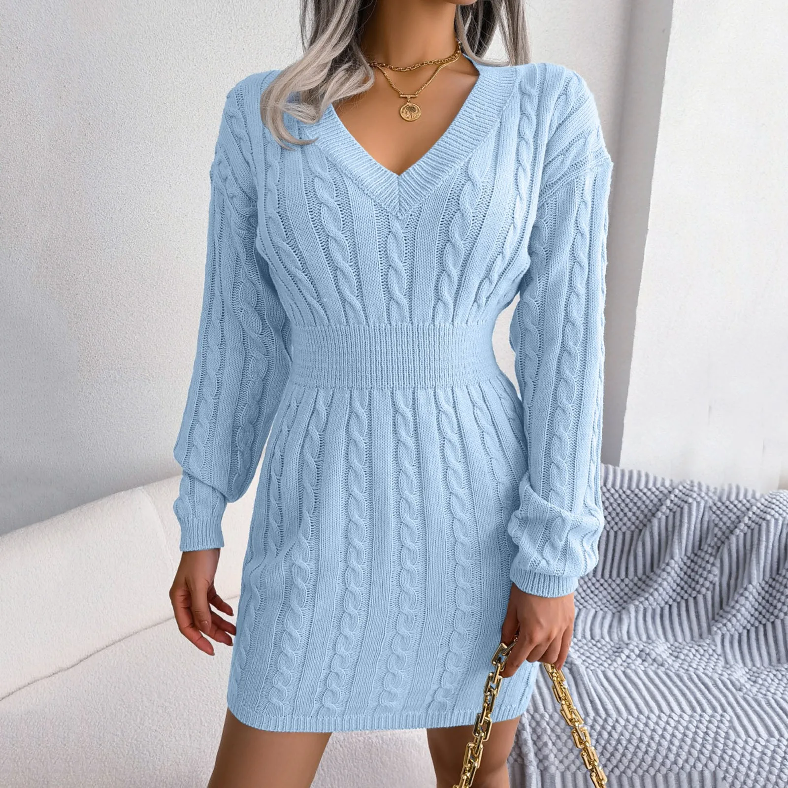 Women's V-neck Dress Long Sleeve Dinner Sexy Bag Hip Dress Charming Leisure Comfortable Stylish main image 0