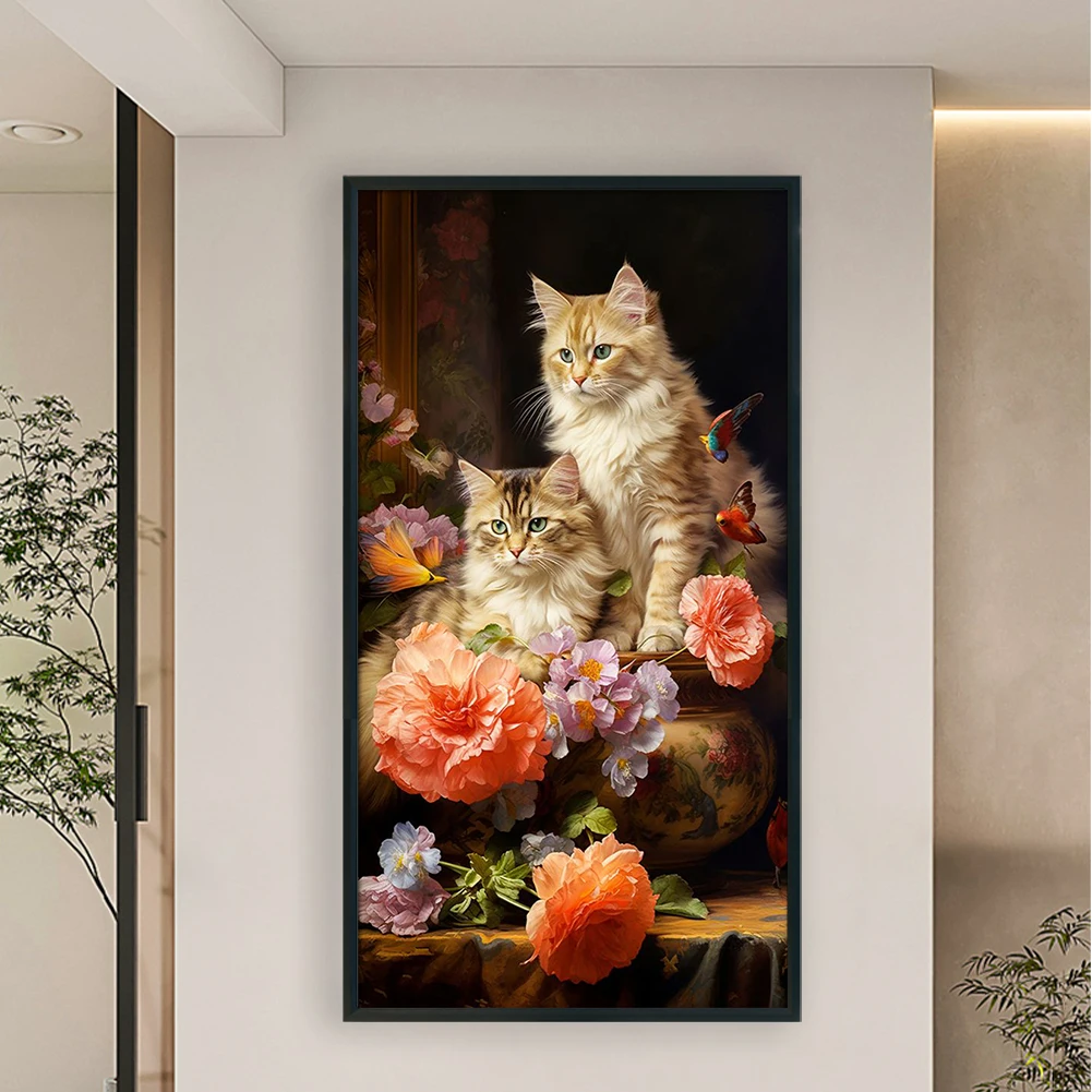 Full Embroidery Eco-cotton Thread 11CT Printed Cat Cross Stitch Kit 35x65cm
