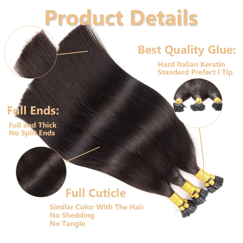 I Tip Hair Extensions Human Hair Natural Black Itips Human Extensions Soft Straight Cold Fusion Itip