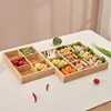 Hot selling Rectangular 6-compartment food tray & square 9 grid wood tableware snack plate sauce platter hot pot restaurant tray 1