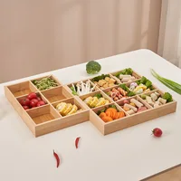 Hot selling Rectangular 6-compartment food tray & square 9 grid wood tableware snack plate sauce platter hot pot restaurant tray 1