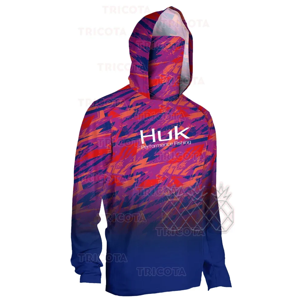 HUK Performance Fishing Shirts Men's Breathable Sun Uv Protection Hooded Mask Fishing Clothing Summer Long Sleeve Fishing Wear