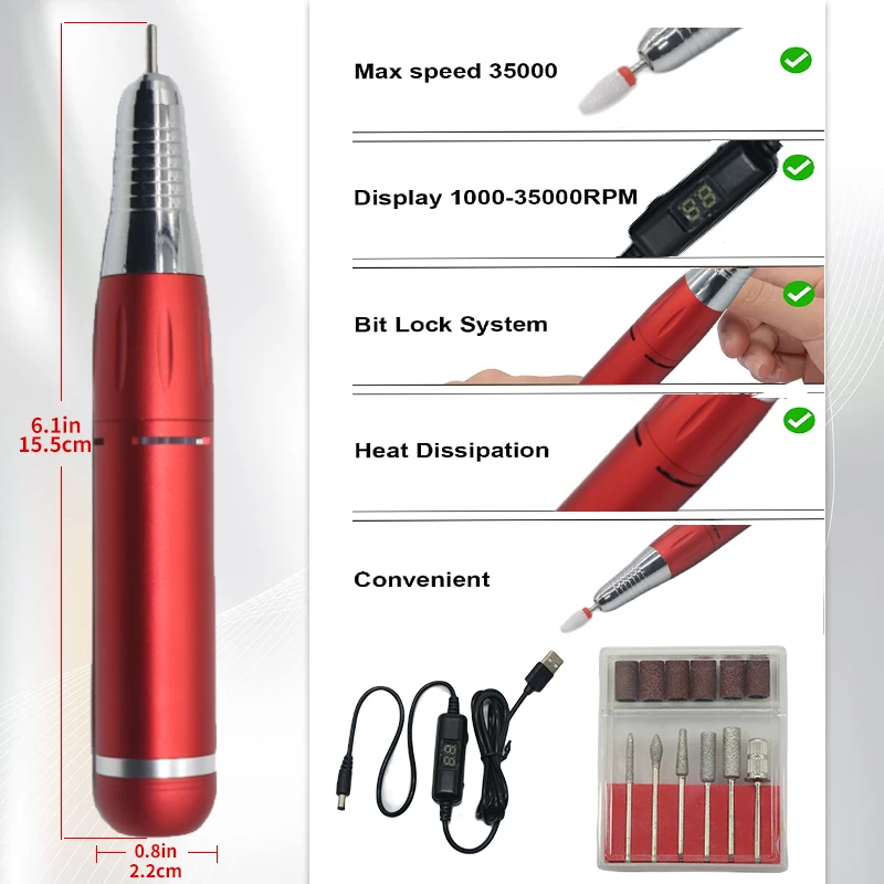 DDQ Nail Drill Machine with Ceramic Bit Set - 30000/35000RPM