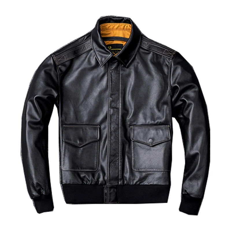 

2023New Natural Top Layer Cowhide Pilot Jacket Men Corium Large Size Moto Jacket Classic Leisure Calfskin Military Jacket