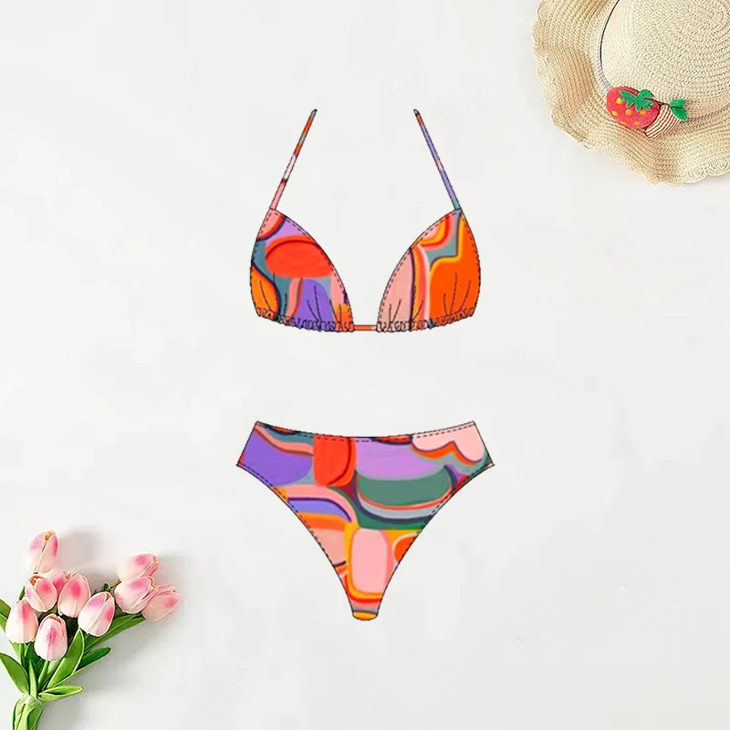 Sexy Bikinis Swimsuits Women Thong Bikini Set Print Swimwear Push Up Swimming for Bathing Suit Beachwear