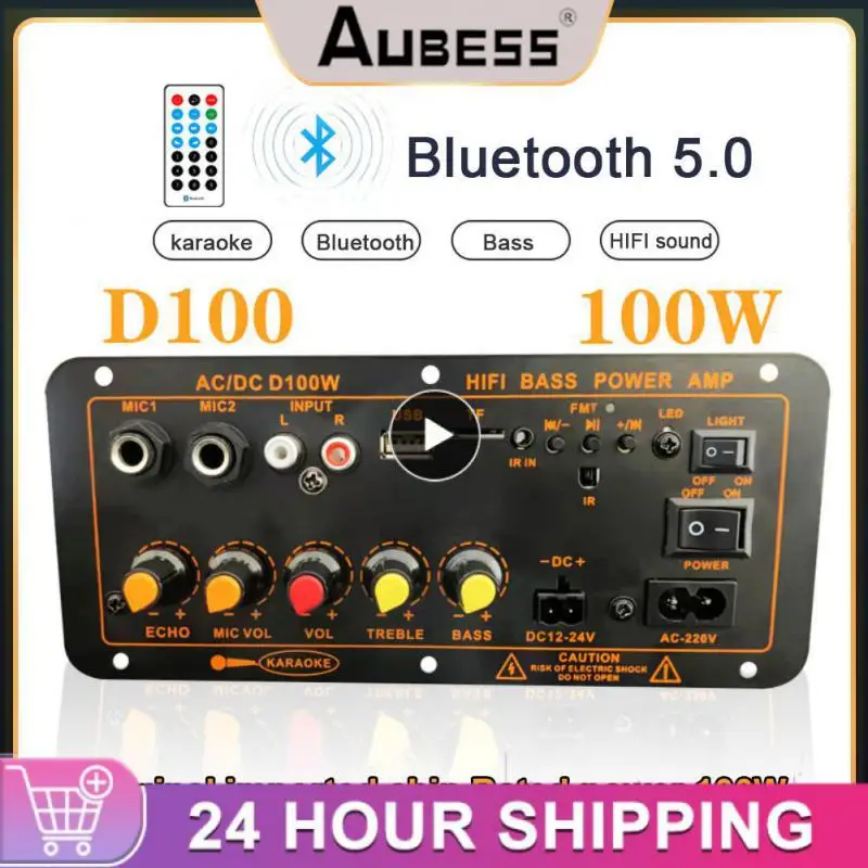 

Плата цифрового усилителя 220, 5,0 в, 12 В, 24 В, сабвуфер, усилитель с двумя микрофонами, пульт дистанционного управления для колонок 8-12 дюймов