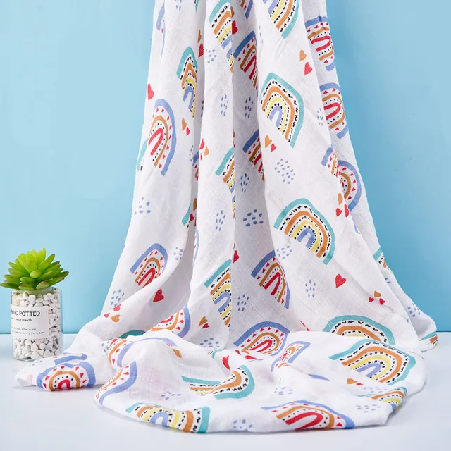 Happyflute 120*110cm Soft Muslin Bamboo Cotton Baby Wrap Animal Pattern Travel Newborn Multi-function Swaddle Sleeping Blanket 5