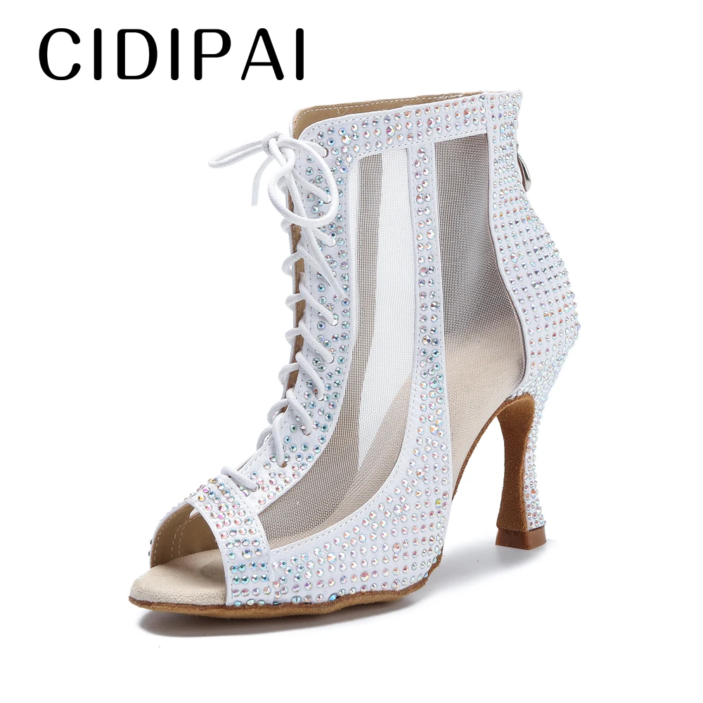 CIDIPAI Red Sole Latin Dance Shoes Woman Ballroom Dance Boots Rhinestones High Heels For Salsa Training Shoes Women Party Shoes 5