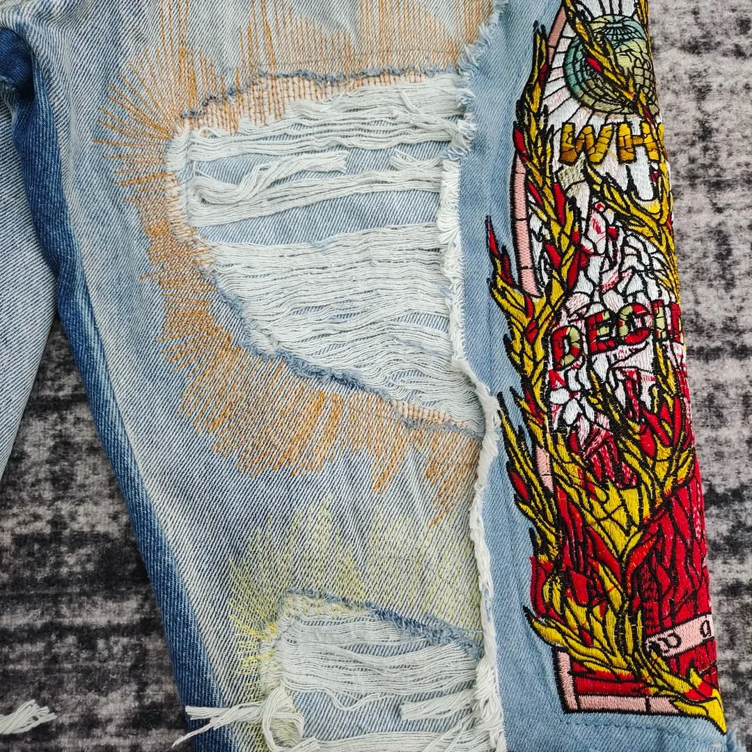 men stitching embroidery distressed jeans 5