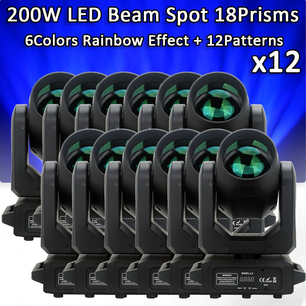 12 pièces/lot 200W fête tête mobile lumière LED faisceau Spot pour Disco DJ Club 18 prisme noël professionnel fête scène effet lumière
