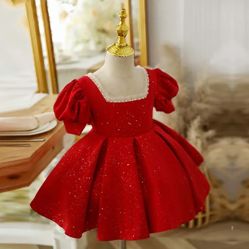 

Red Christmas Toddler Baptism Child Girls Dress Infant Evening Party Princess Dresses for Wedding Baby 1st Birthday Kids Clothes