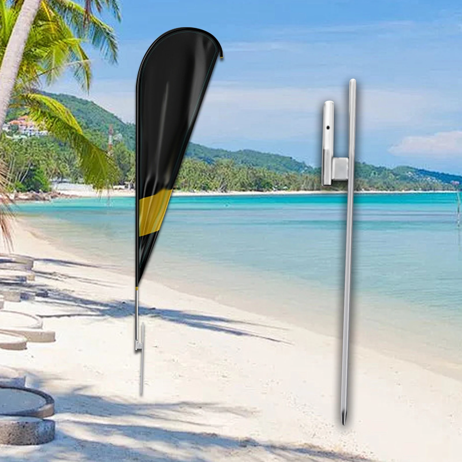 Iron Beach Flag Pole Spike Ground Stake Support Feather Flag Base for Dragon Boat Races Patio Yard Flags Rack Decoration