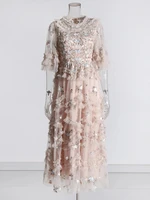 فستان نسائي مطرز شبكي من Twotwinstyle بأكمام مضيئة ورقبة مستديرة ، خصر عالي ، أنيق ، غير رسمي ، موضة 1