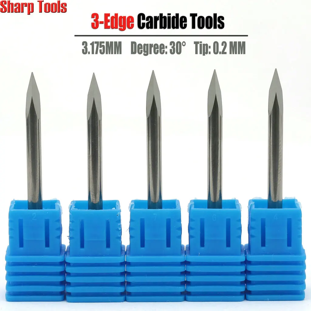 

30 Angle 3.175x0.2mm 3-Face Pyramid PCB Engraving Bits CNC Router Cutter for Metal Carving V-Shape Solid Carbide End Mill Tools