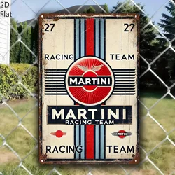 Martini Racing Team Iron Wall Art - Stylish Red & Blue Striped Decor for Office, Cafe, or Home (WHITE)