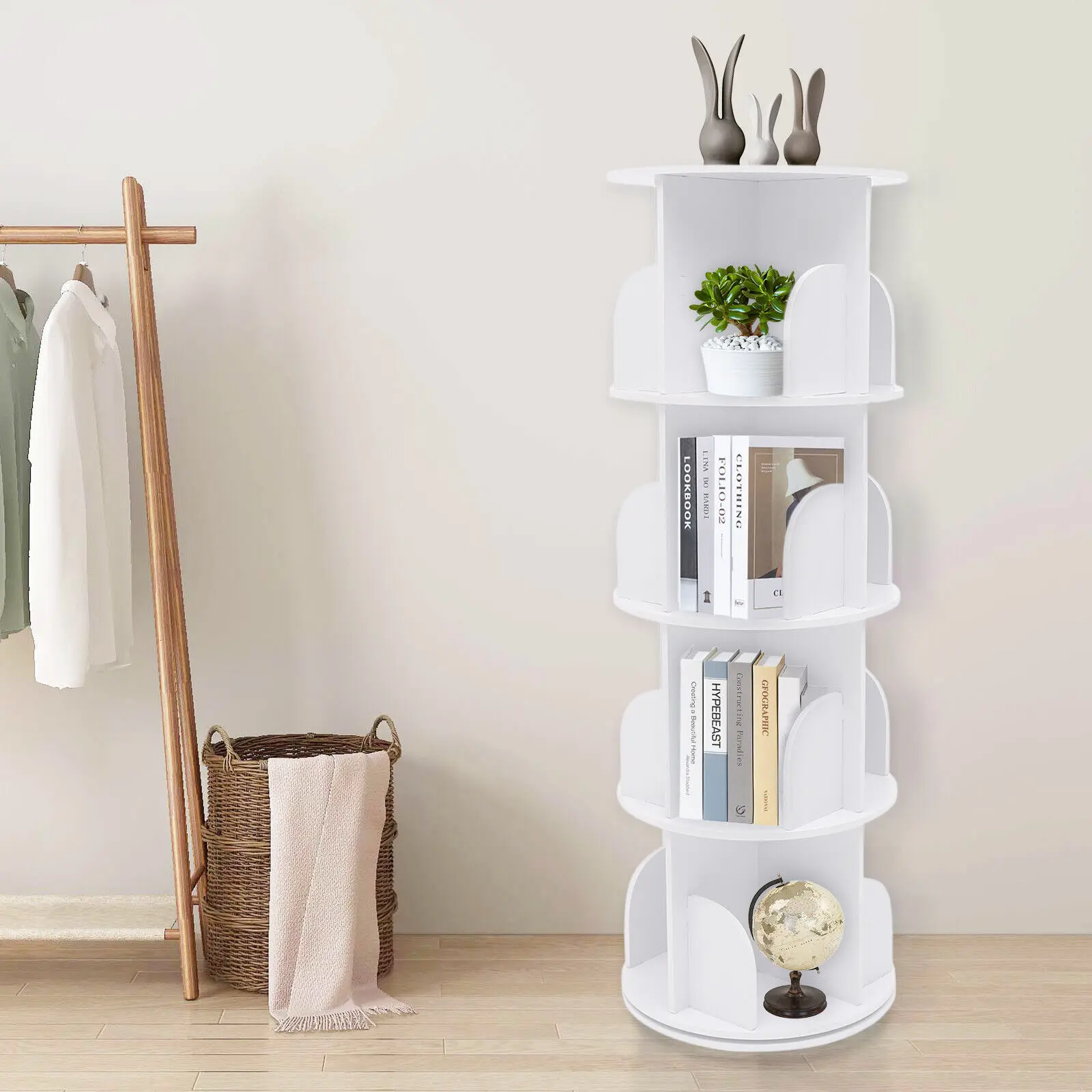 4-Layer Rotating Bookshelf Bookcase,360° Freestanding Storage Shelf Display Rack Bookcases Furniture 2