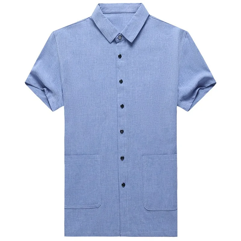 Summer men's shirt short-sleeved imitation linen thin section solid color