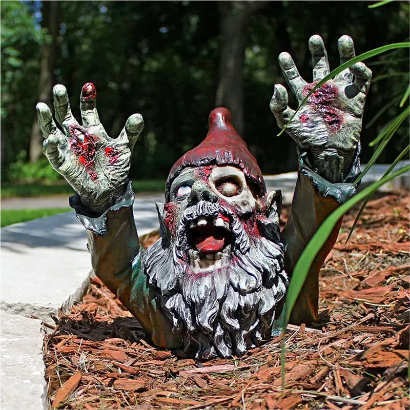 Horror Zombie Cartoon Dwarf Statue Garden Elf Gnome Bust Toy Resin Halloween Ornament Creative Courtyard Cemetery Gothic Prop garden zombie gnome ornament halloween horror movie garden statue ornament killer gnome resin home ornament