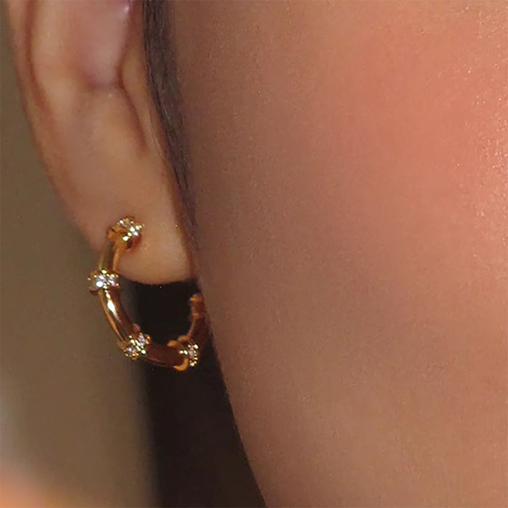 Delicate Zircon Small C Shape Hoop Earrings Gold Plated Waterproof Stainless Steel PVD Statement Circle Huggies Charm Jewelry