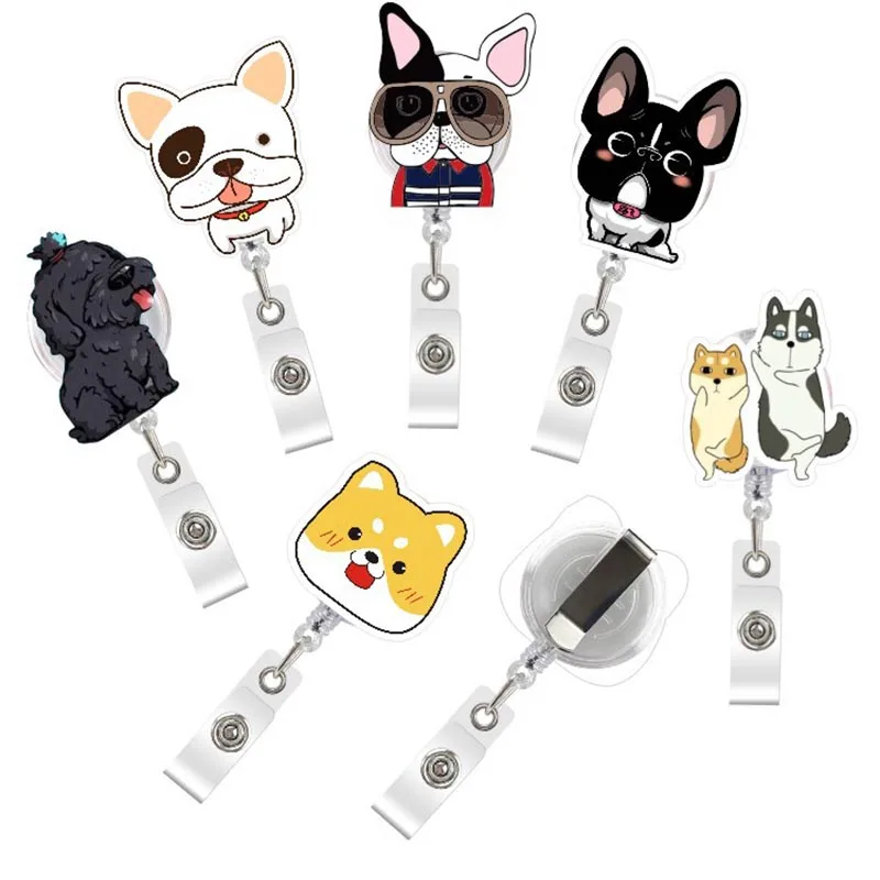 

New Cute Acrylic Corgi Husk Dogs Retractable Badge Reel Nurse Doctor Student Exhibition ID Card Clips Badge Holder Stationery