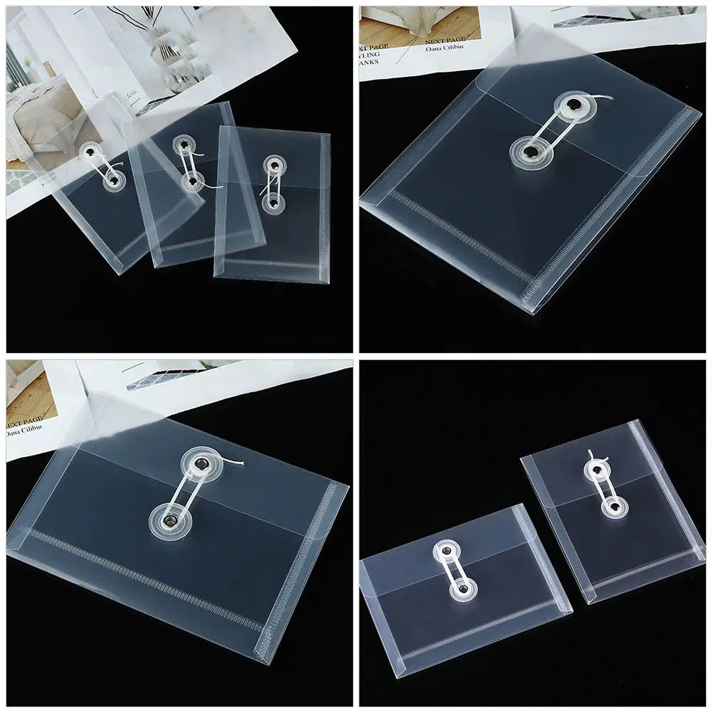 10Pcs A6 투명 플라스틱 파일 포켓(로프 랩 버튼 클로저 포함) 학교 사무실 문서 정리 파일 폴더 주최자