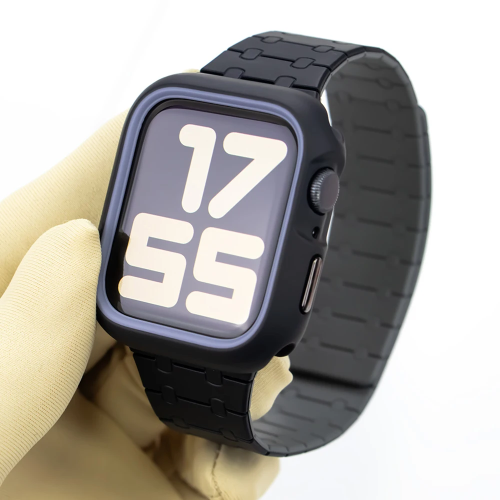 

TPU Case+Silicone Band for Apple Watch Strap Ultra 2 49mm 45mm 44mm 41mm Protective Cover Bracelet for Iwatch Series 9 8 7 6 5 4