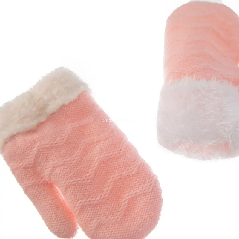 

1 Pair Winter Kids Knitted Mittens Toddlers Plush Warm Full Finger Gloves for Newborn Infants Baby Girls Boys