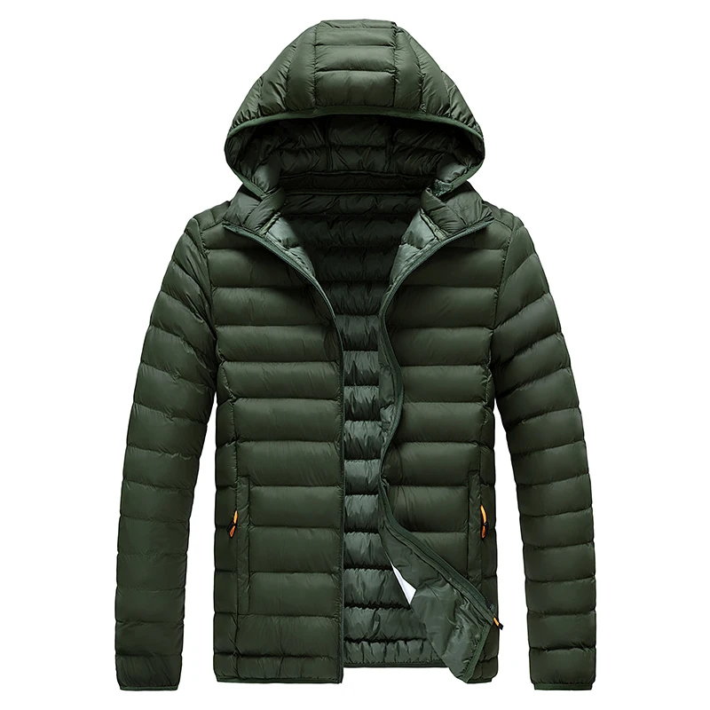 2024 New Men's Lightweight Padded Jackets Autumn Spring Warm Demi-season Hooded Zip-up Parka Black Big Size Coat Male Outerwear