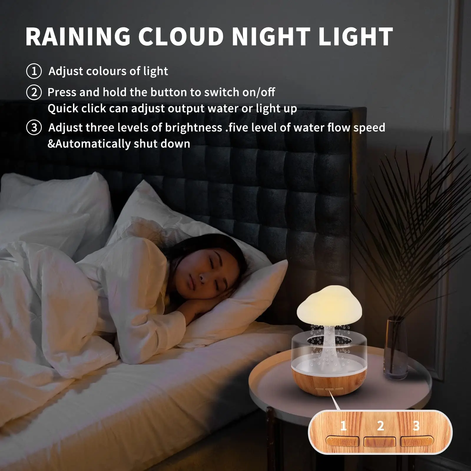 Rechargeable Cloud Rain Humidifier for bedroom with Soothing Rain Sounds Home Essential Oil Diffuser with   7 Colors LED Light
