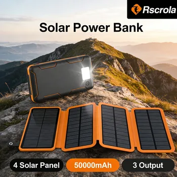 Power Bank Solare a Lunga Durata, Alimentatore Solare Portatile, Basso Consumo Energetico, Compatibile con iOS Android USB-A e USB-C