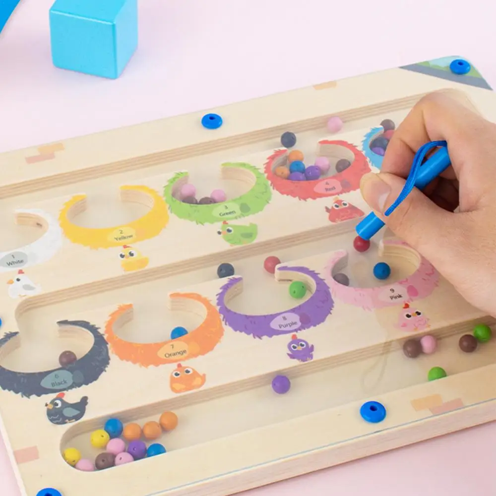 Labyrinthe Magnétique en Bois : Jeu Éducatif de Couleurs et Chiffres لعبة المتاهة المغناطيسية الخشبية: لعبة تعليمية للألوان والأرقام petitgenie jeux educatif montessorie