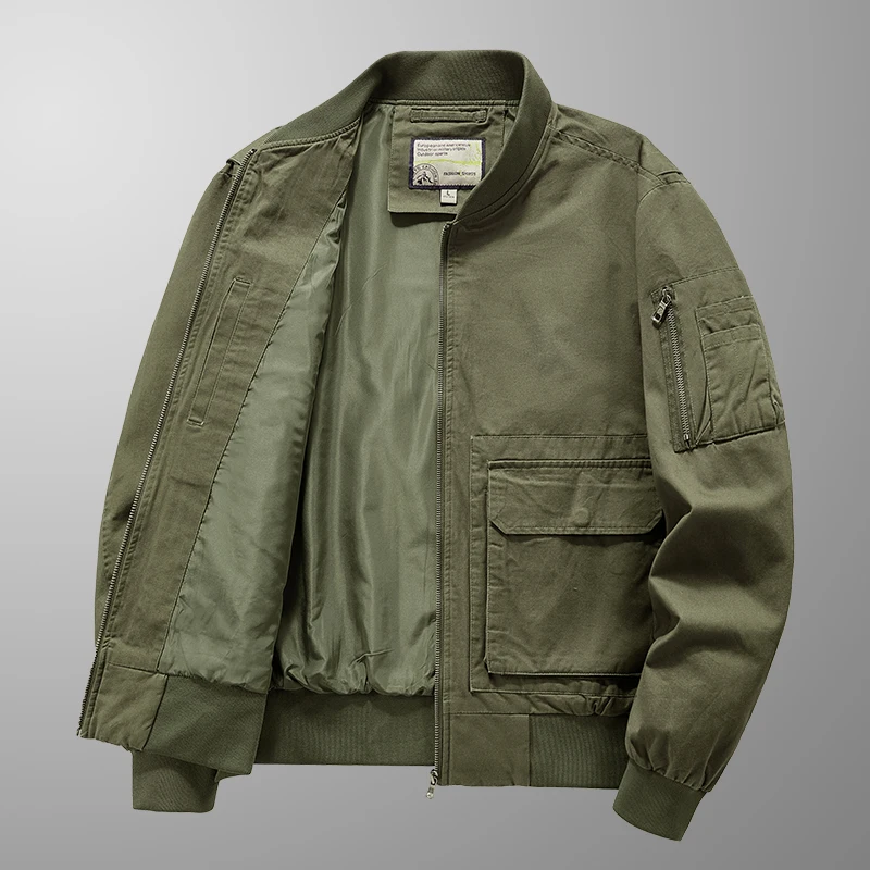 Spring and Autumn Men's Jacket New 100% Cotton Fashion Waterproof Loose Standing Neck Bomb Jacket Men's Flying Baseball Jersey